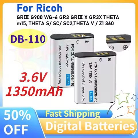 DB-110 Battery For Ricoh GRⅢ G900 WG-6 GR3 GRⅢ X GR3X THETA m15, THETA S/ SC/ SC2,THETA V / Z1 3.6V 