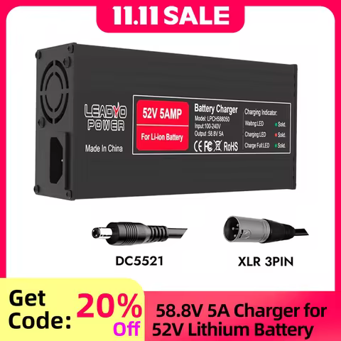 58.8V 5A Charger for 14S 52V Li-ion Battery Electric Bike Ebike With DC2.1 XLR-3pin Plug Optional 52