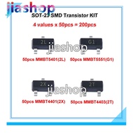 200pcs SOT-23 SMD Transistor KIT 4kinds each 50pcs MMBT5401 2L MMBT5551 G1 MMBT4401 2X MMBT4403 2T S