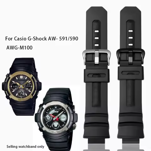 16mm High Grade Rubber Wrist Strap For Casio G-Shock AW- 591/590/AWG-M100/101/G-7700 Replacement Wat