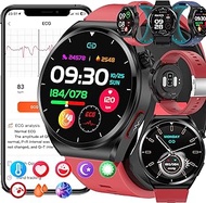ECG Smart Watch for Men Blood Glucose SmartWatch with Air Pump Blood Pressure Monitor, Heart Rate Blood Oxygen Uric Acid Blood Lipid for Android IOS Calorie/Step Counter,Red