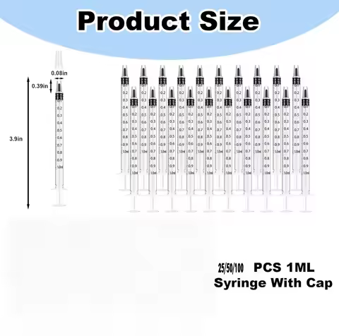 1ml Sterile Oral Syringe, Individually Wrapped Cap, 1cc for Pet, Oil, Glue, Lab Use, Liquid Dispense