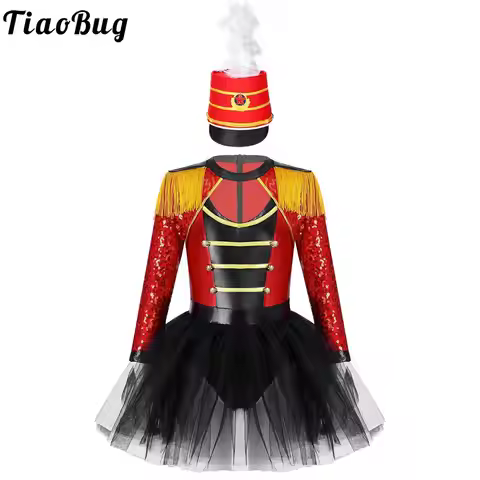 Circus Ringmaster Costume for Kids Girl Dress Up Drum Majorette Outfits Marching Band Uniform Mesh T