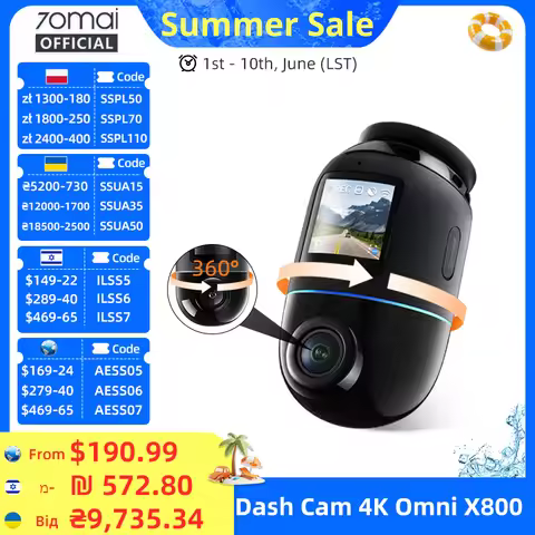 70mai Dash Cam 4K Omni X800-2 Set with 4G Module UP04 Supercapacitor 360° Rotating Real-time Alert R