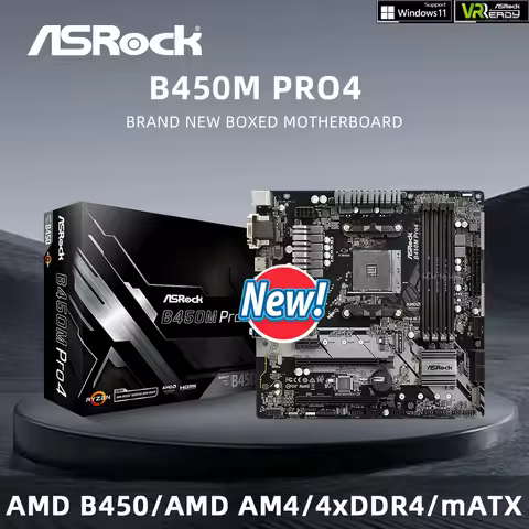 ASRock Brand New B450M PRO4 Motherboard AM4 Supports 5950X 5800X3D 5700X 5600X 5600G 1700X 2700X CPU