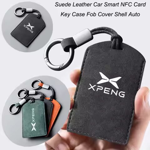 Suede Leather Car NFC Card Key Cover Fob Case Protector Holder Shell Auto Keychain For XPENG Xiaopen