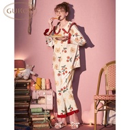 ชุดนอนผู้หญิง Gukoo แขนยาวพิมพ์ลายหวาน สวมใส่สบายในบ้าน ฤดูใบไม้ผลิและฤดูใบไม้ร่วง ชุดนอนสำหรับสาวๆ