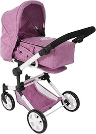Bayer Chic 2000 Jara 3-in-1 Combination Doll Pram - Jeans Pink - Foldable, Height-Adjustable Handle 