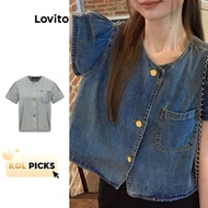(KOL‘s pick) Lovito Casual Denim Top Plain Button Denim Top for Women LNA21050 (Multi-color)