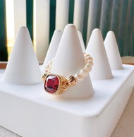 天然珍珠紅鋯石戒指