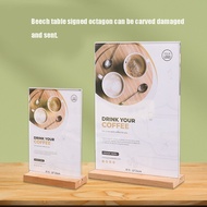 A4 Acrylic Sign Holder Wooden Base T Shape Table Menu Holder Flyer Display Card Holder Stand