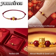 YUMEIREN Beaded Bracelet, 999 Sliver Good Luck Charm Lucky Horse Bracelet,  Auspicious Meaning Gold 