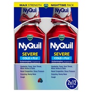 Vicks NyQuil SEVERE Cold, Flu, and Congestion Medicine, 2x12 fl oz Twin Pack, Berry Flavor, Maximum 