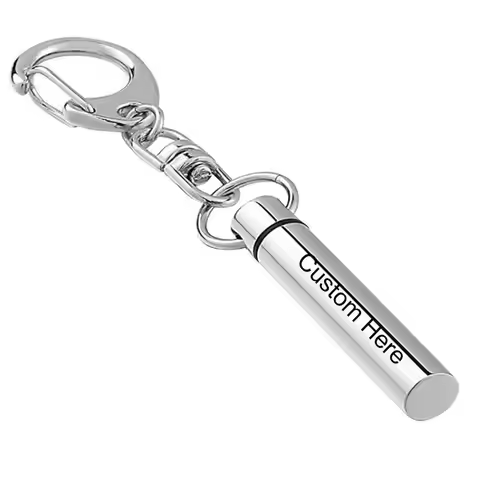 Free Engraved Stainless Steel Keyring Cylinder Capsule Locket Cremation Urn Keychain Keepsake Memori