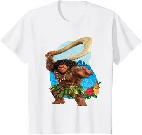 Hot Fashion Disney Moana 2 Tropical Island Adventure Maui with Fish Hook T-Shirt S-6XL Four Seasons 
