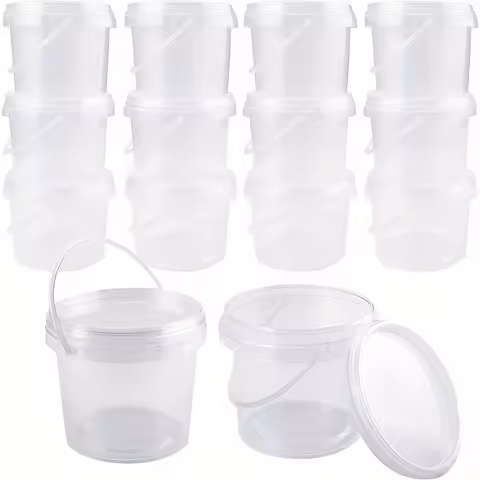 10pcs Clear Slime Containers with Lids and Handles, Plastic Storage Bucket Containers, Clear Slime S