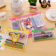 1PCS Cartoon Creative Owl Transparent Waterproof Zipper File Bag Mesh Bag Student Pencil Bag Test Ba