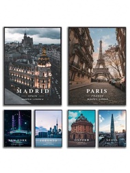 1pc Du lịch Thành phố Paris Tháp Eiffel New York Phong cảnh Tọa độ Áp phích và Bản in Tranh vải Canv