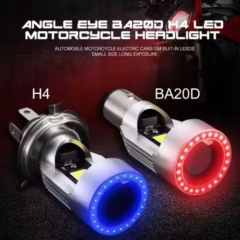 30W With Fans H4 BA20D Blue/Red Angel Eye LED Motorcycle Headlight Scooter Motorbike Headlamp Light 