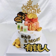 有錢人 生日客製蛋糕 手繪卡通 造型蛋糕 4+6吋 台南面交