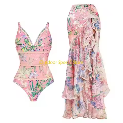 A0KA Tummys Control Bathing Suit for Women 1 Pieces Swimsuit with Cover Up Flower Print Swimwear Bea