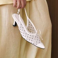 Nakedsol Adele Mules 5cm (Oat, White, Black) Women's High Heels | Pointed Party Shoes | Polka Dot Ri