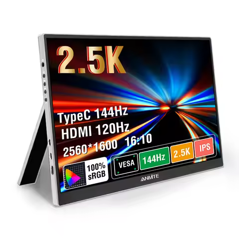16-inch Portable Monitor 2.5K 144Hz 2560*1600 Resolution, 100% sRGB, 500Cd/m² brightness, suitable f