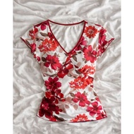 Women Floral V Neck Top
