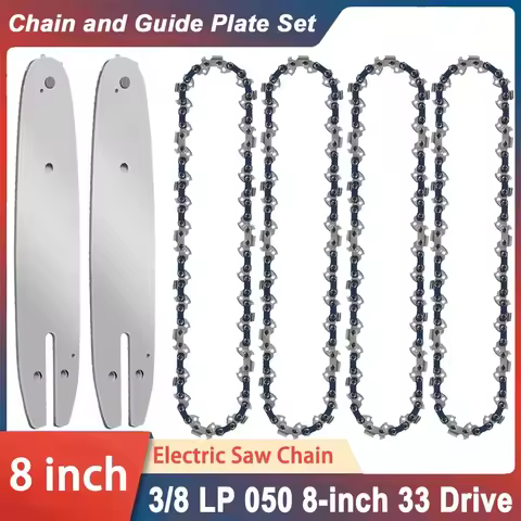 High-Performance 8 Inch Alloy Chainsaw Chain Guide Bar Kit 33 Drive Links 3/8"LP Pitch 0.050" Guide