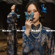 Innovative Flamingo brocade ao dai, CNY ao dai, beautiful and luxurious ready-made products Cheongsa
