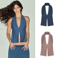 Skims Outdoor Heavy Jersey Halter Crop Tank Top Indigo Blue Fawn Brown