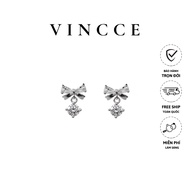 Silver earrings (1 pair) S925 brand VINCCE bow shape with luxurious diamond stones, hanging stone bu
