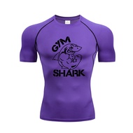 Gym Shark Compression Shirt Men Quick Dry Gym Workout T-Shirt Breathable Short Sleeve Sports Top Bod
