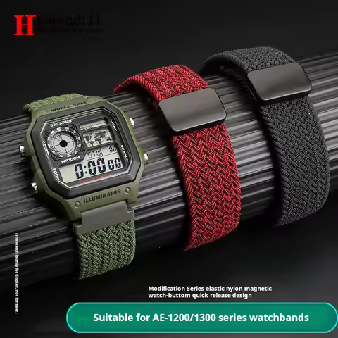 Elastic nylon Watchband For Casio A158 A168 f91w AE-1200WHD/A159/A169 AE1200 Magnetic buckle Watch S
