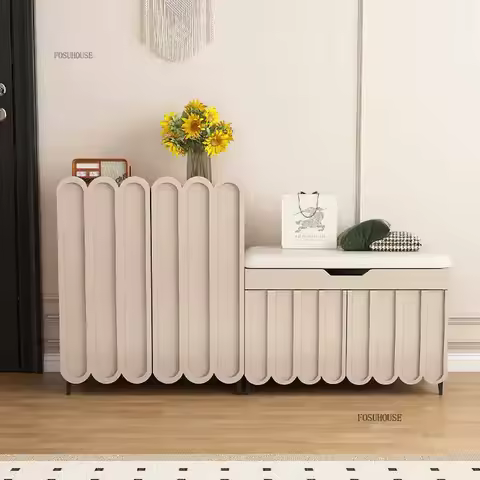 Cream Shoe Changing Stools Shoe Cabinets Living Room Ottomans Multi-functional Shoe Bench with Stora