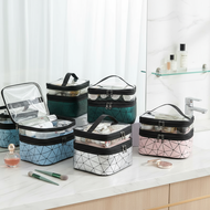 New Lingge Two Tier Makeup Pouch Handheld Travel Skincare Bag Large Capacity Toiletries Bag  Beg Sol