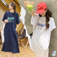 FT Trendy Straight Long Dress Short Sleeves Snapple Screen Print No Side Pockets