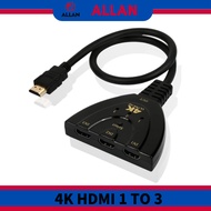 ALLAN HDMI Switch HDMI Hub HDMI Splitter 3 in 1 Out HDMI Adapter for TV Supports Full HD 4K 1080P 3D