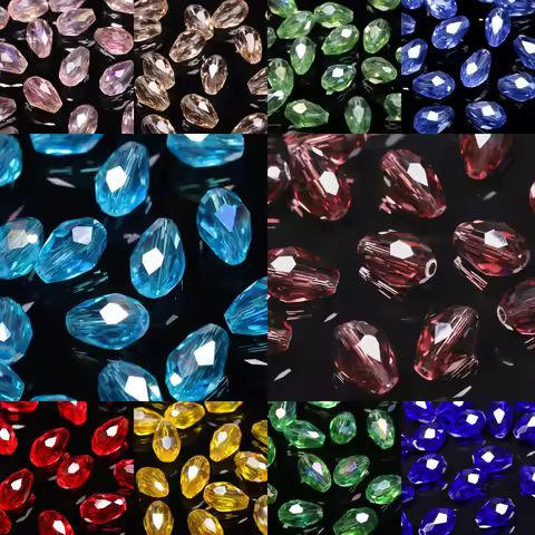 30pcs Faceted Water Drop Crystal Quartz Beads 8x12mm Colorful Shine Glass Beads Bracelets for Women 