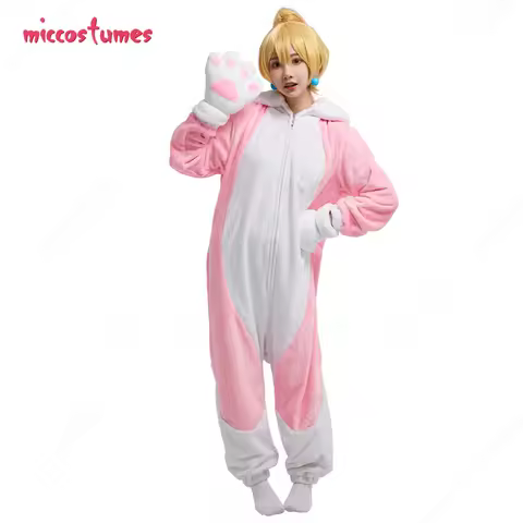 Miccostumes Women Peach Derivative Cat Pink Onesie Pajama Adult Onesie Homewear Kigurumi Hooded Loun
