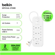 Belkin SRB002af2M-MY 6-Outlet Surge Protector with USB-C and USB-A Ports, 2M