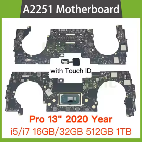 Tested A2251 Logic Board For Macbook Pro Retina 13" Motherboard 16G 512G 1TB i5 With Touch ID 820-01