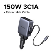 UGREEN Nexode 150W Retractable Car Charger 4-in-1 Fast Car Charger Adapter with Dual 70cm USB-C Cabl
