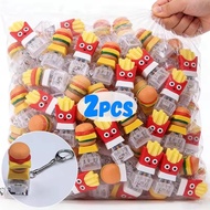 2-1Pcs Hamburg French Fries Fidget Keychain - Finger Keyboard Cap Keyring - Cute Keys Button Keycap 