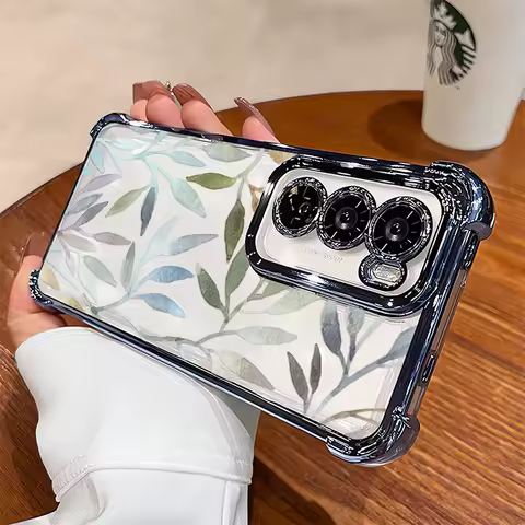 Clear Plating TPU Phone Case For Vivo V70 FE V23 V25 V40 Pro V60 V50 V29 Lite V27 V29E Flower Leaves