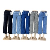 jagging wide leg acid wash pinggang bergetah new stock women jeans