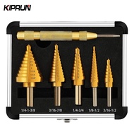 KIPRUN Step Drill Bit Set, 6 Pcs Titanium High Speed Steel Step Drill Bits with Extra Automotive Cen