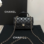 Chanel香奈兒 23p 黑金羊皮 mini handle cf woc