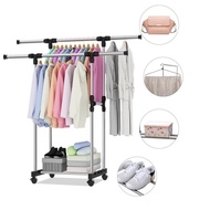 Portable Single Double Pole Hanging Wheels Adjustable Clothes Hanger Rack Ampaian Baju Penggantung 2
