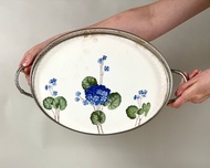 德國WMF品牌古董黃銅帶把手花卉裝飾托盤